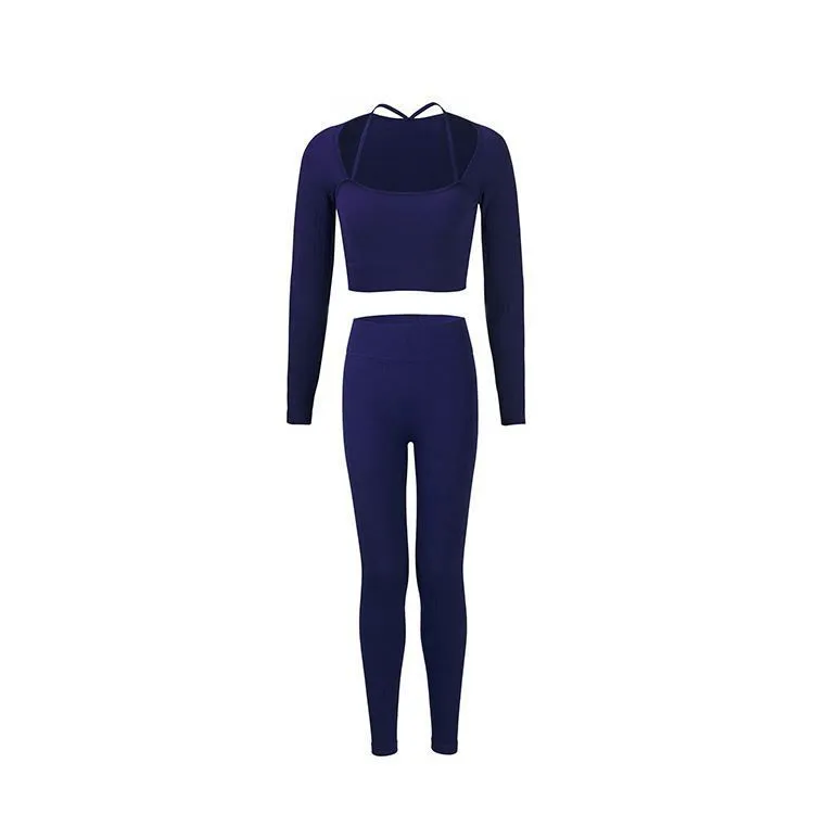 Long Sleeves Yoga Tops Waisted Seamless Yoga Pants Fitness Wear for Women