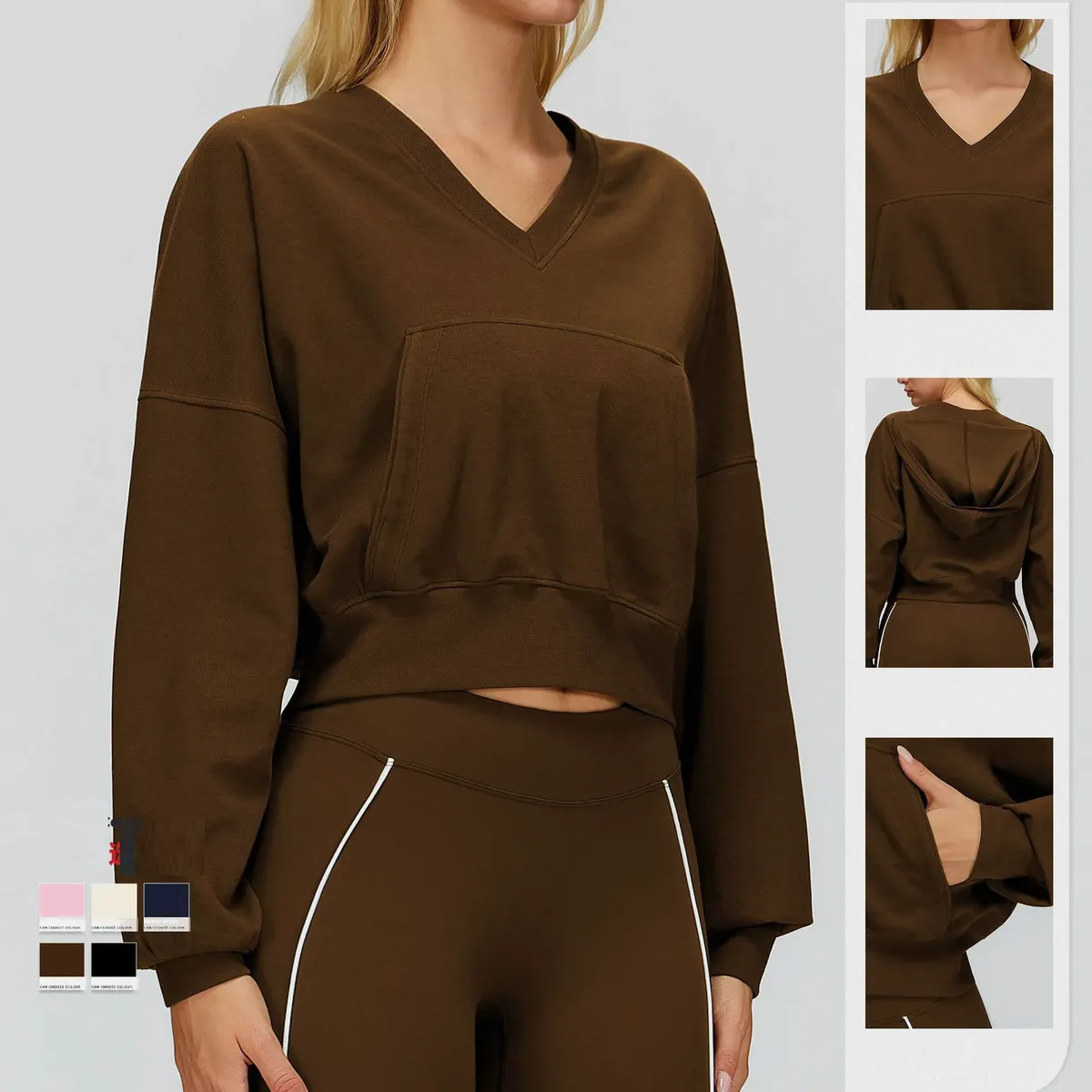 Long Sleeves Shirt V Neck Sweat Shirt Hooded Hoodie Loose Casual Wear Active Sports Top Running Training Fitness Gym Yoga Tops