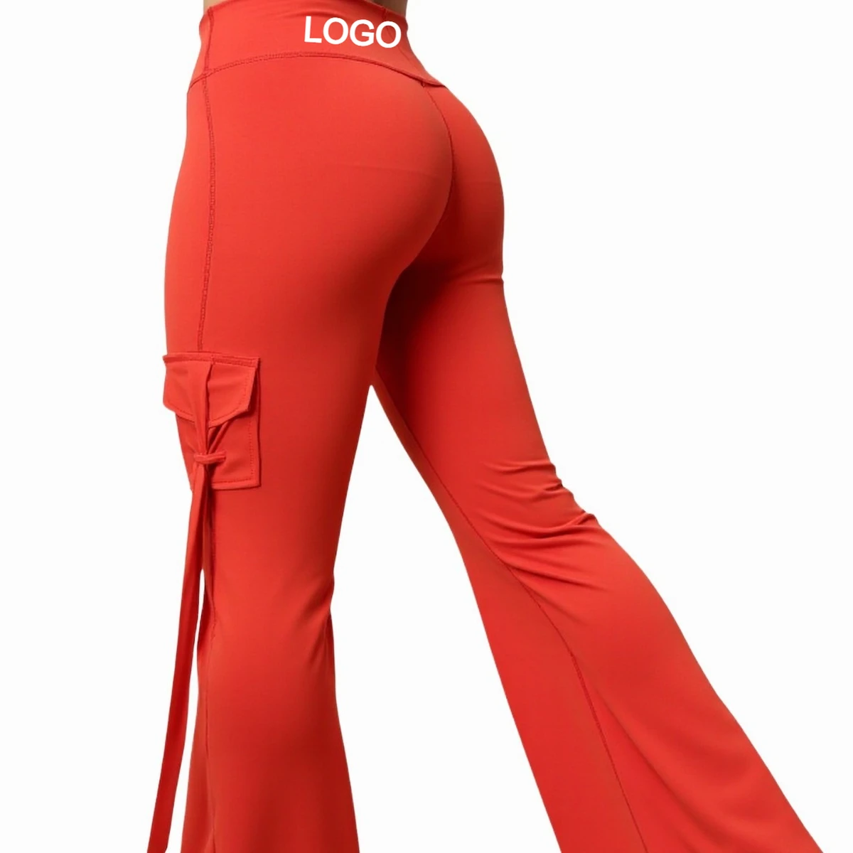 Custom LOGO High Waisted Butt Lifting Flared Yoga Pants Women Naked Feeling Quick Dry Cargo Pocket Workout Leggings