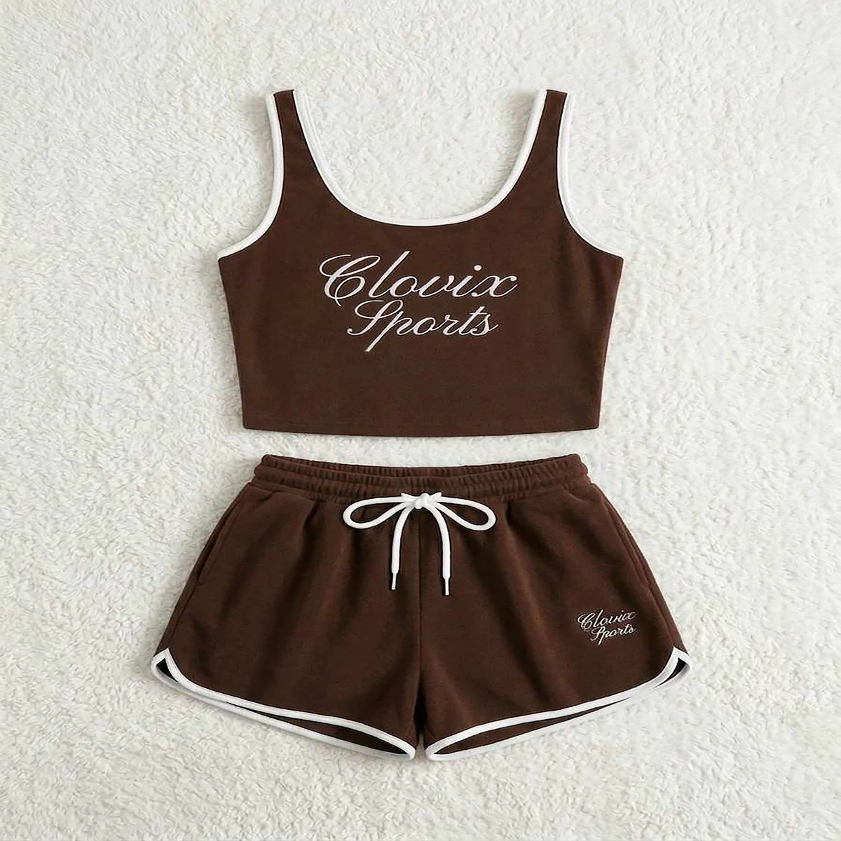 Wholesale Women Cotton 2 Piece Set Summer Sleeveless Crop Tank Top and High Waist Shorts Custom Logo Gym Wear Casual Tracksuit
