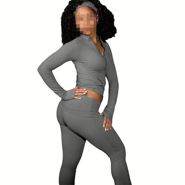 Custom Women Activewear Yoga Set with Zip up Hoodie and Flared Pants Two Piece Sportswear Tracksuit