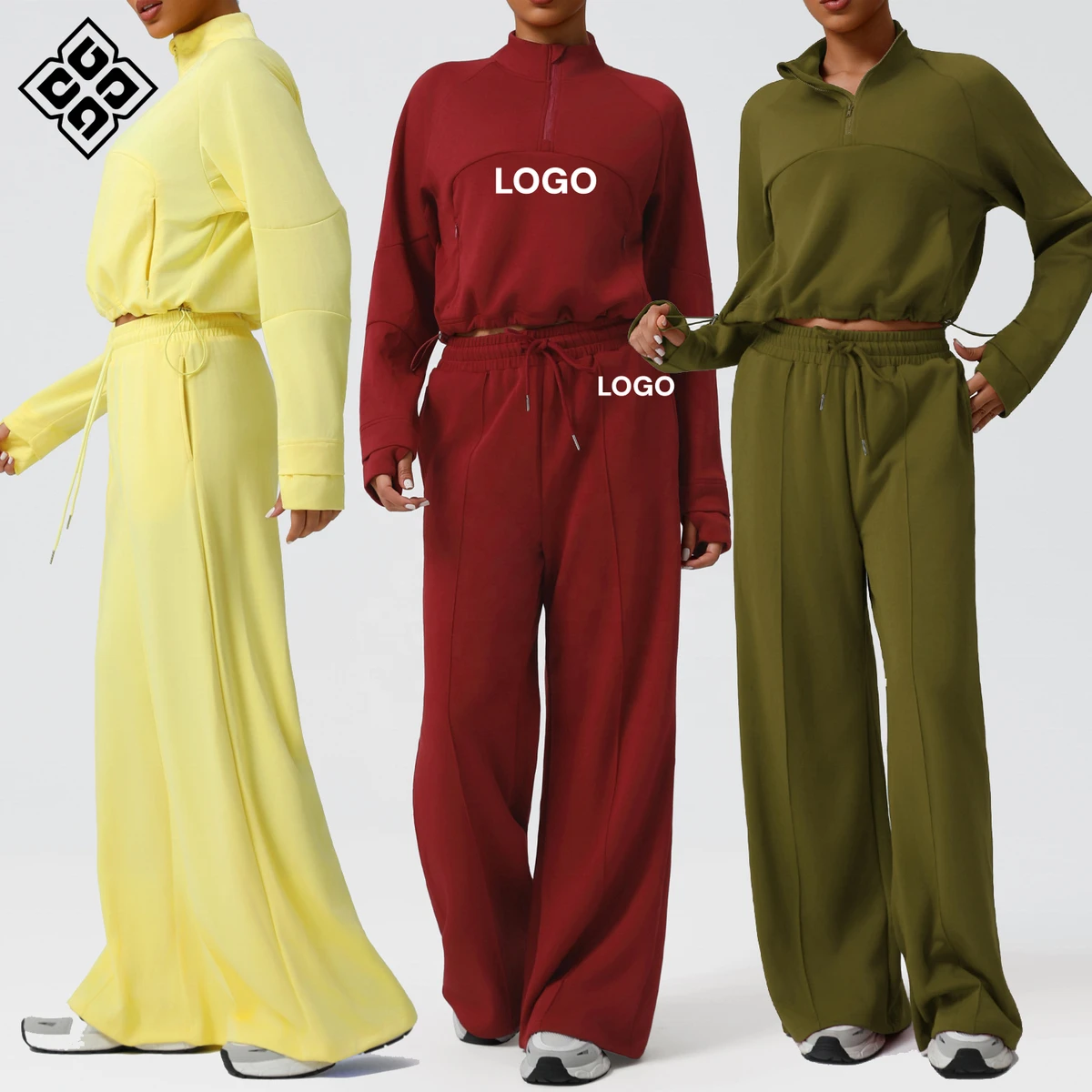 2026 New Arrival Sportswear Casual Wide Leg Sports Sweatpants Hoodie Gym Suit Autumn/Winter Cotton Polyester Yoga Fitness Sets