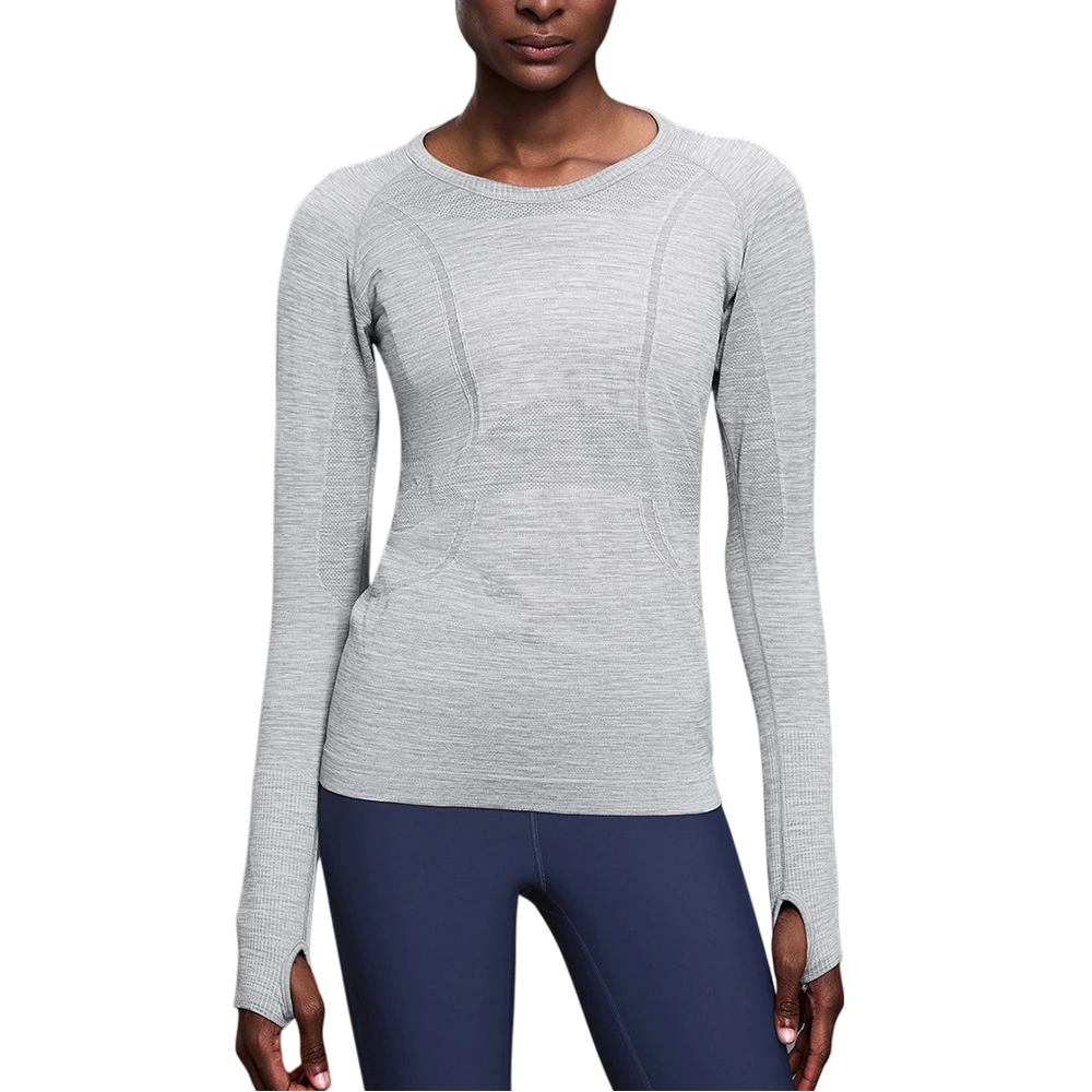 CIYING Women's Long-Sleeved Elastic Fitness Yoga Tops Slim Waist Stripes Breathable Lightweight Seamless Long Sleeve