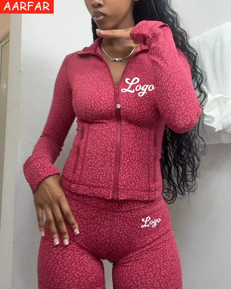 2026 Women Colourful Yoga Leopard Print Two Piece Sets Clothing Custom Activewear Jacket Flare Leggings Gym Sportswear Sets