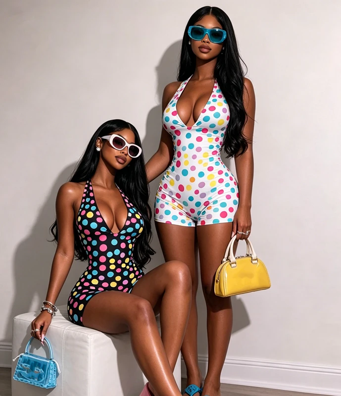 Nylon Yoga Hign Quality Suit Shorts Halter Romper Suit Dot-printing Pattern Custom LOGO Yoga Tracksuit Fitness Kit Women Set