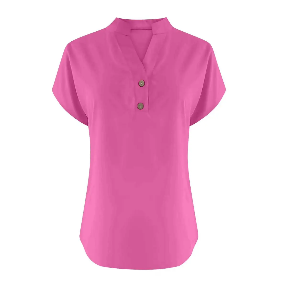 Women's Casual Crew Neck Button Front Short Sleeve Knitted Cotton Spandex Blend Plus Size Anti-Wrinkle Anti-Pilling T-Shirt