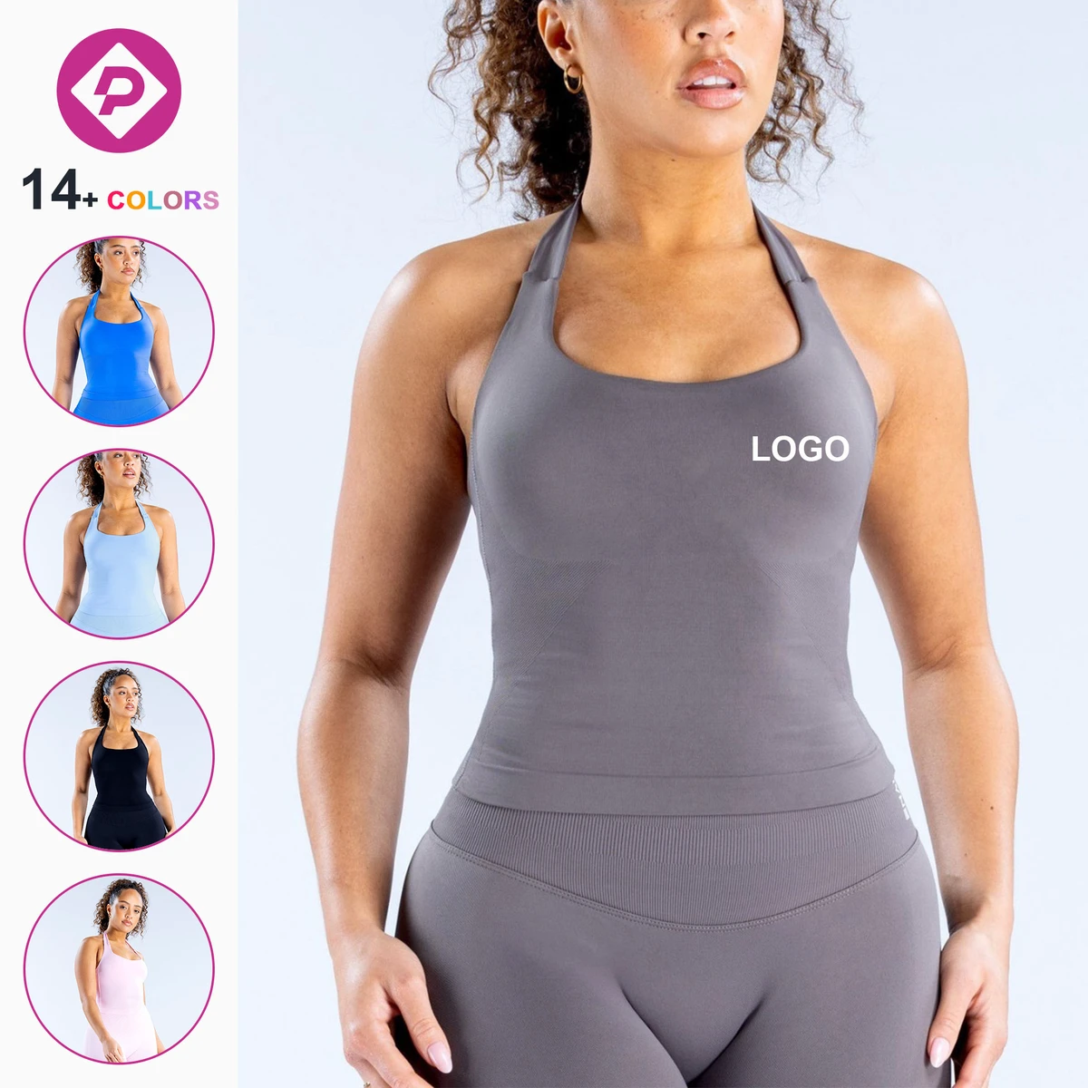 Seamless High Elastic Halter Neck Breathable Workout Tank Top Backless Square Neck Gym Sports Vest Yoga Tops