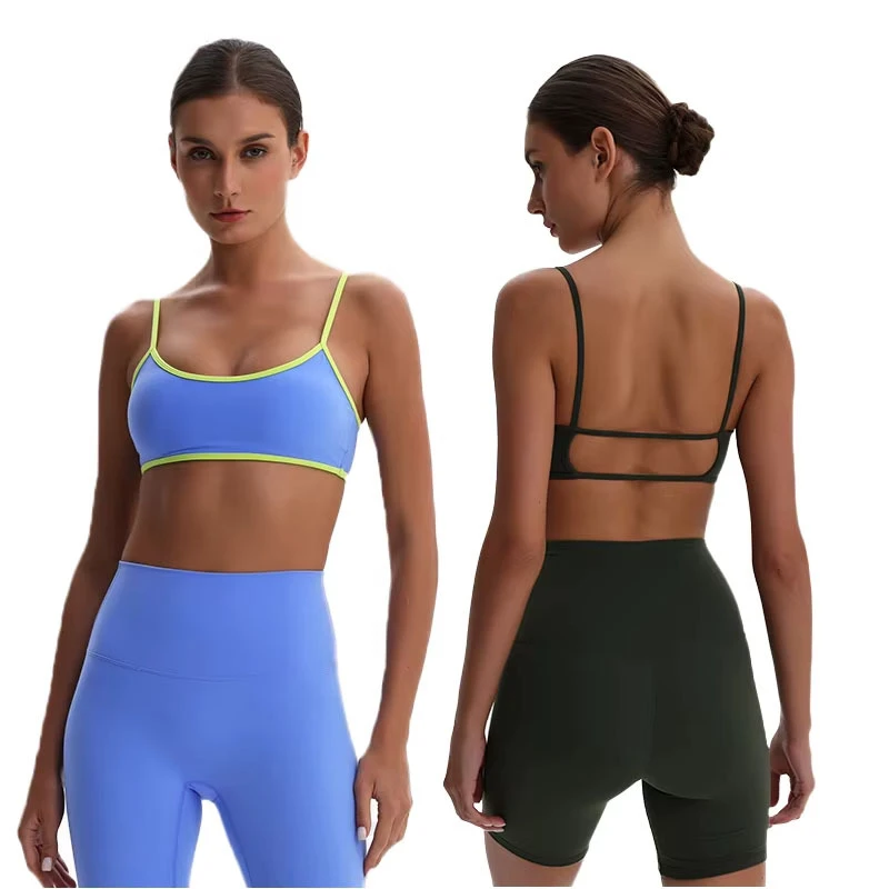 Custom Color High Stretch Gym Sports Bra Quick Dry Workout Yoga Pants Contrast Backless Leggings Breathable High Solid Front