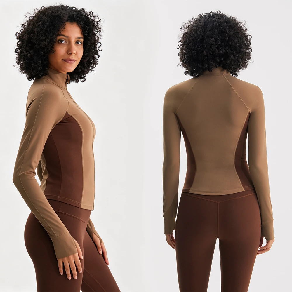 OEM Women Running Fitness Yoga Jacket Long Sleeve Stand Collar Top with Four Way Stretch Activewear Sportswear Fitnesswear