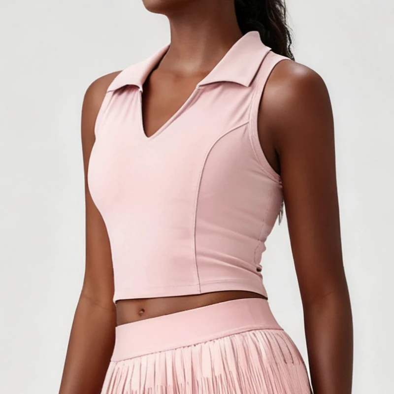 Women's Breathable Nylon Tight Yoga Top, High-quality Breathable and Moisture Absorbing Tennis Sportswear, Built-in Bra