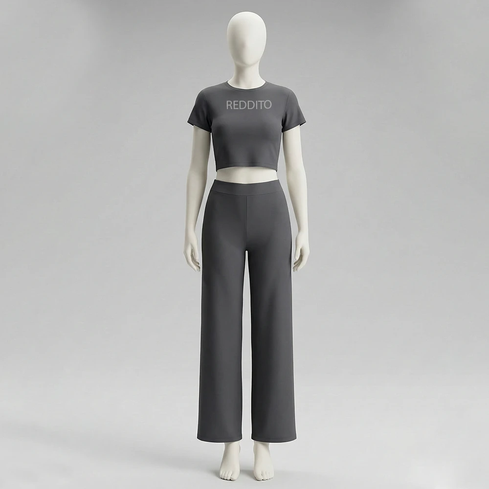 Wholesale Plus Size Women's Yoga Set 100% Cotton Textured Solid Washed Eco-Friendly Four-Way Stretch Breathable Mid Waist