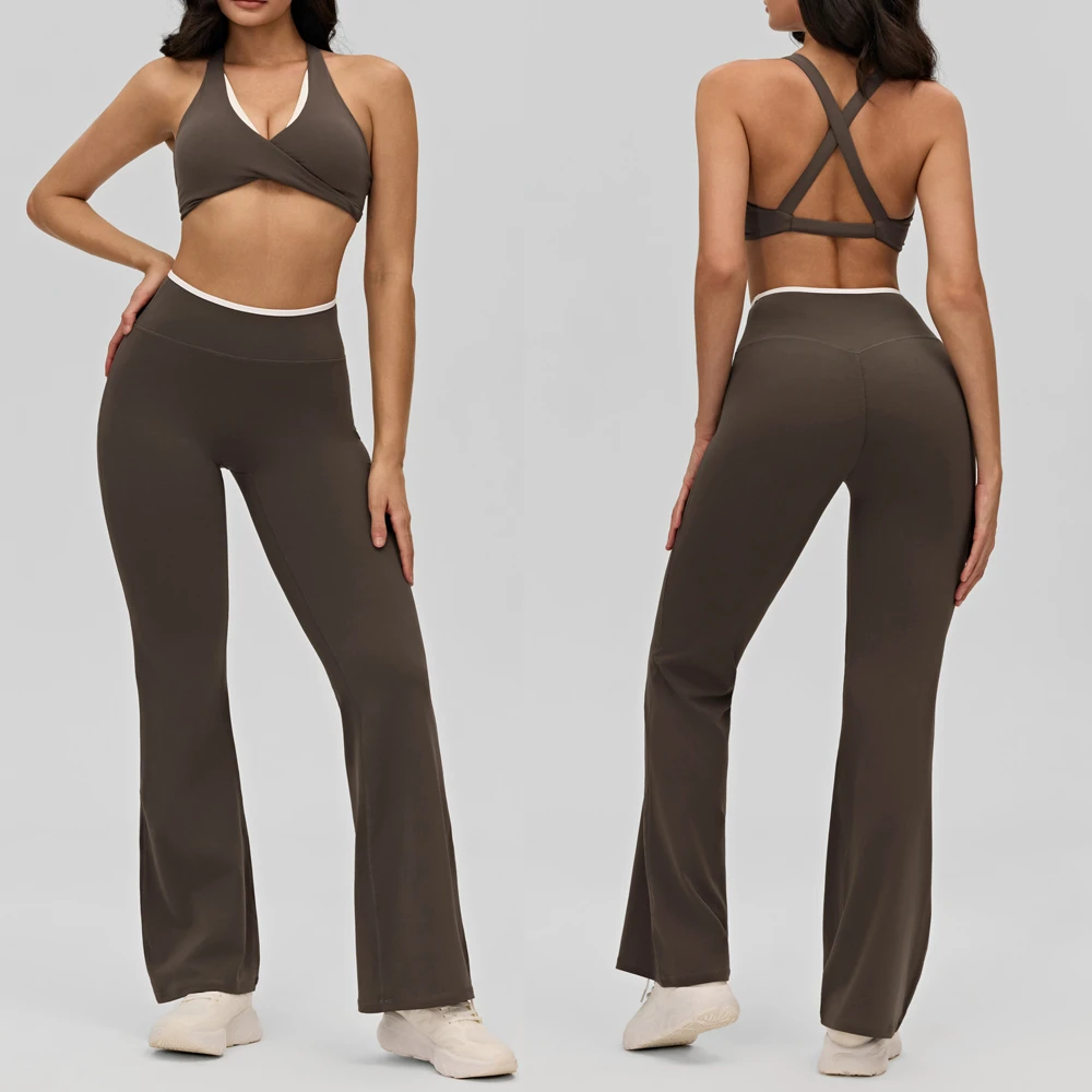 New Arrival High Quality Color Blocking 2 Piece Leggings Women Yoga Wear Sports Bra Gym Fitness Sets