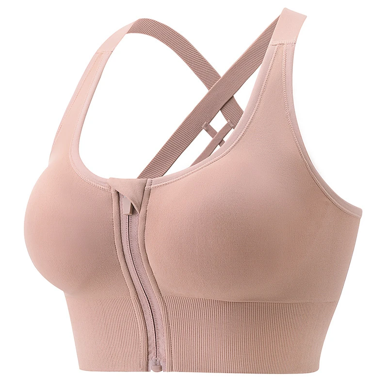 Plus Size Adjustable High Support Quick Dry Women's Front Zipper Sports Bra Without Steel Ring