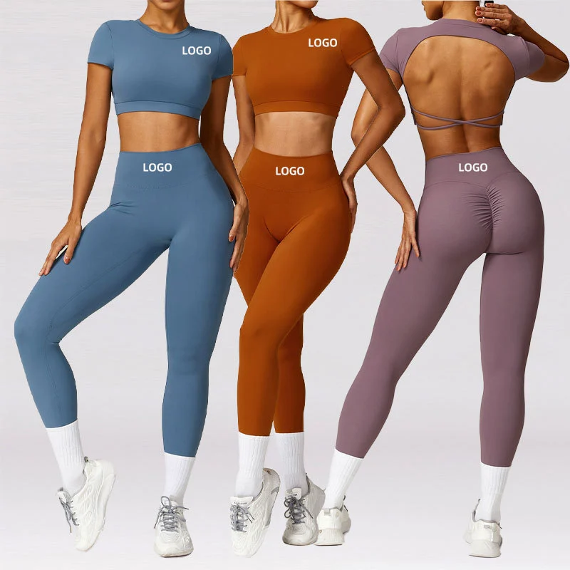 New Hot Selling Custom Logo High Quality Open Back Quick Dry Breathable Backless Yoga Sets Crisscross Top for Women