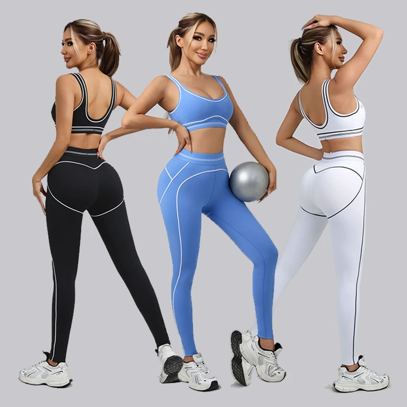 Women's Yoga Set Fitness Wear Yoga Pants Skinny Fit Solid Breathable Ankle Butt Lifting Fashionable Sports Bra Two Piece Set