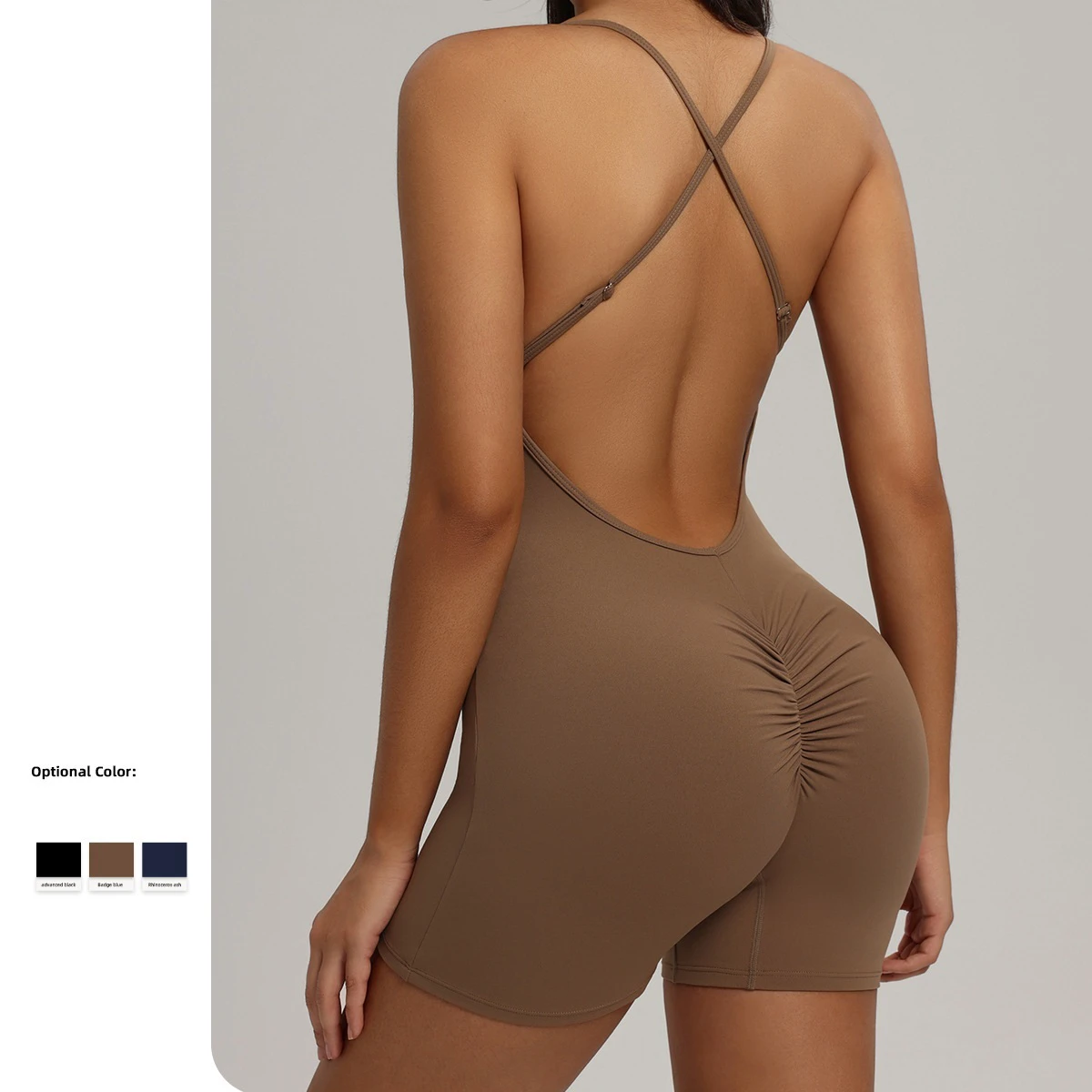 Women's Sexy Back Crossed Yoga Pilates Sports Jumpsuit Removable Cup Fitness Gym Workout Bodysuit With Adjustable Strap