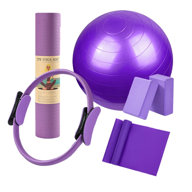 Custom 5 Piece Yoga Pilates Kit Home Workouts with Yoga Ball Figure Resistance Band Pilates Bands & Accessories Pilates Ring