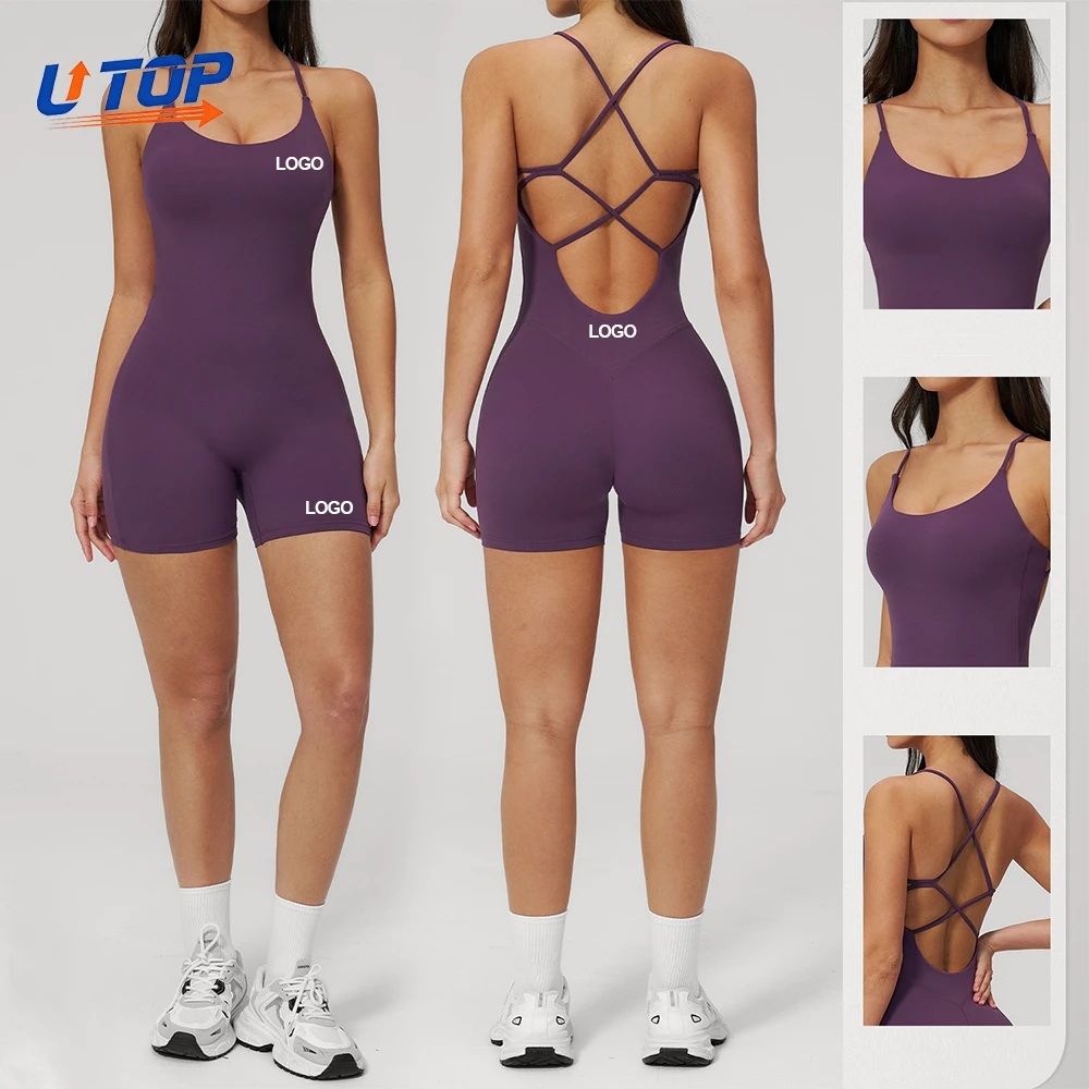 Ladies Cross Straps Shockproof Padded Fitness Yoga Jumpsuit Sexy Backless Workout Rompers Gym Bodysuit One Piece Activewear