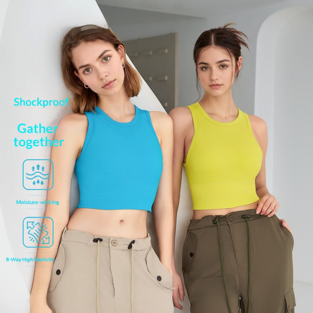 New Quick-drying Spandex/Nylon Jacquard Vest Sports Underwear Women's Outer Wear Fitness Yoga Clothing Top High-strength Bra