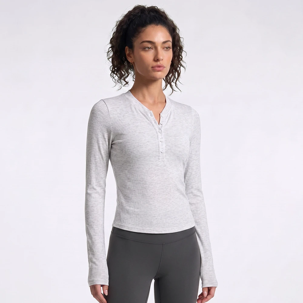 Henry's Yoga Long-sleeved Elastic-woven Slim-fitting Moisture-wicking Sweat-absorbing Pilates Fitness Sports Top