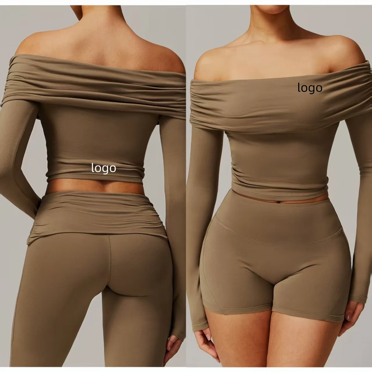Customized Long Sleeve Crop Top Stretchy Women's Athletic Fitness Slim Fit Open Back Off Shoulder Gym Yoga Workout Tube Tops