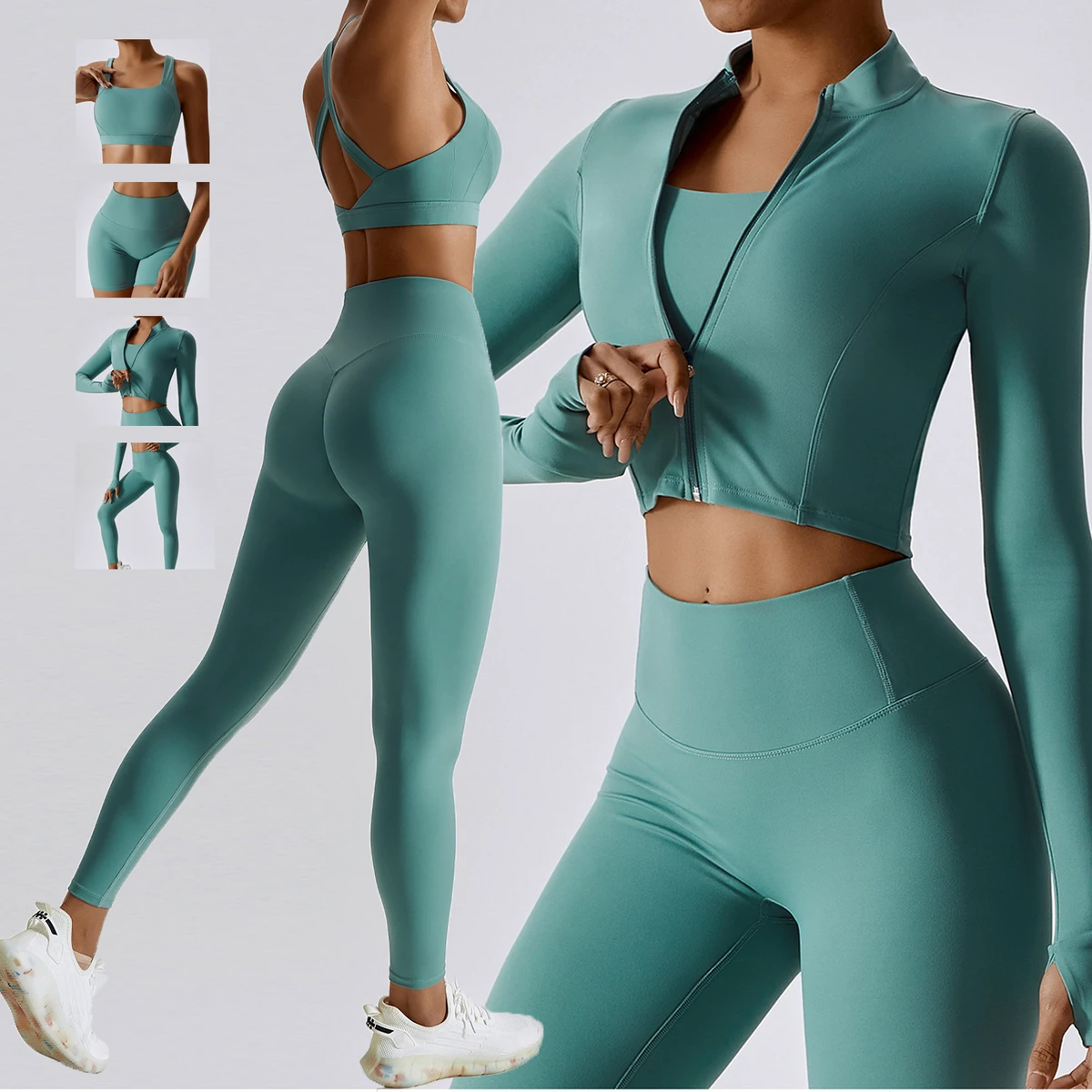 Wholesale Custom Fitness Butt Lift Long Sleeve Active Sets Gym Women Clothes 4 Piece Yoga Sets Gym Fitness Sets