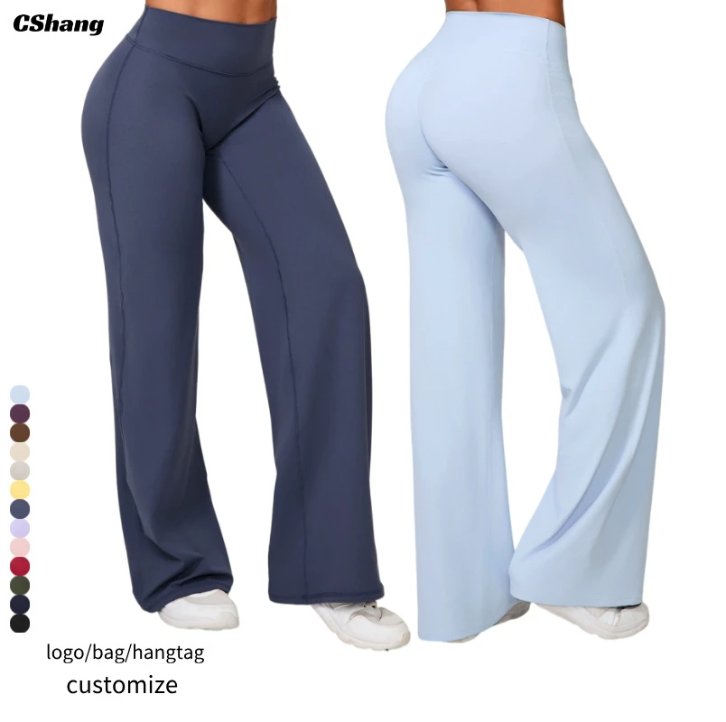 Custom Logo High Waisted Plus Size Workout Fitness Straight Wide Leg Yoga Pant Extended Flare Yoga Leggings Women's Leggings