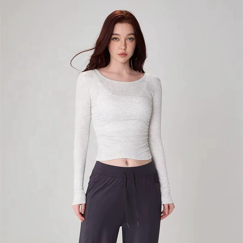 Modal Quick Dry Fitness Outdoor Sports Side Fold Waist Cinching Quickly Dry Running Yoga Gym Tops