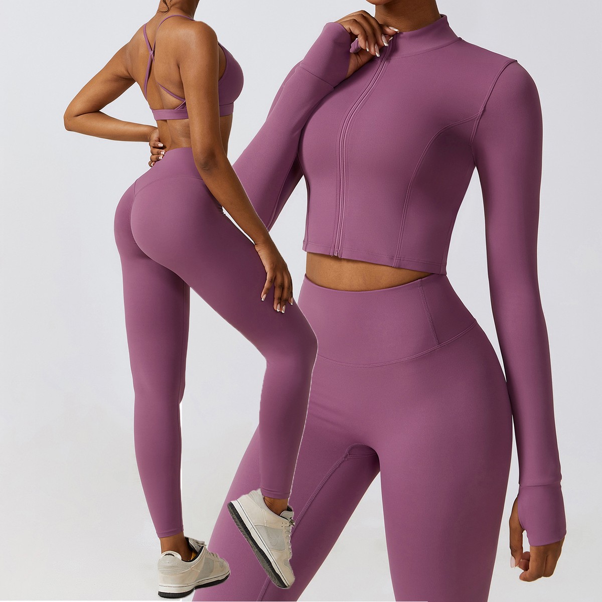 High Quality Spandex Nylon Quick Dry Yoga Sets Fitness Women Zip up Jacket Sports Bra Gym Shorts Running Pants Women Yoga Set
