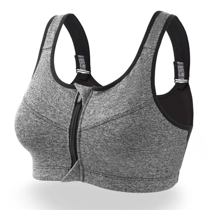 Plus Size Women's Zip Front Sports Bra Wireless Post-Surgery Bra Active Yoga Sports Bras
