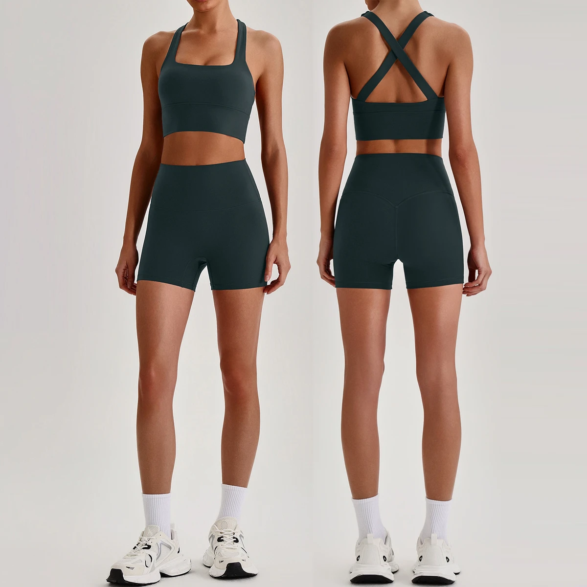 New Bare-feel Cross-back Breathable Yoga Set Sports Bra High Elasticity Gym Outdoor Running Fitness Set 2 Piece Yoga Gear