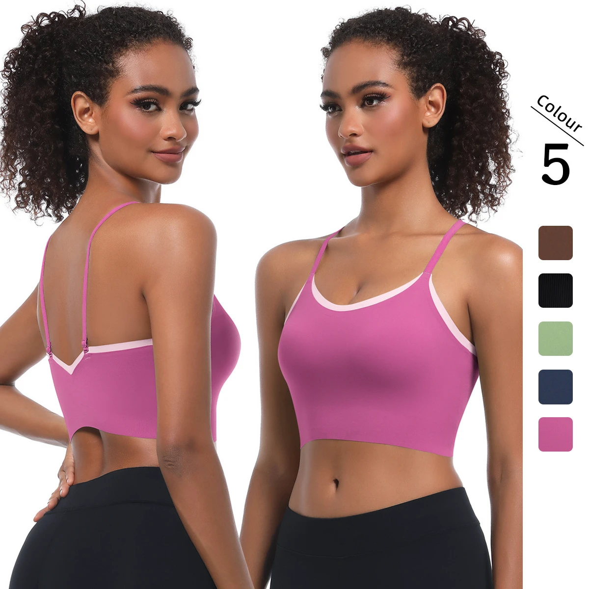 Women's Solid - Color Two - Piece Backless Sports Bra with Integrated Cups, Seamless for Running, Fitness and Yoga