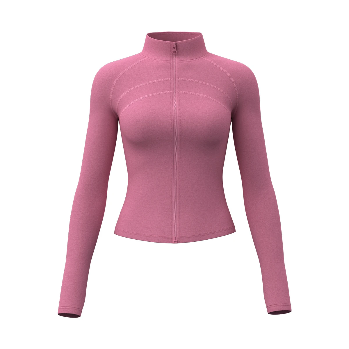 Women's Blended Chemical Fiber Fabric Yoga Sports Top Breathable Quick Dry Elastic Waist Stand Collar Zipper Long Sleeves Thumb