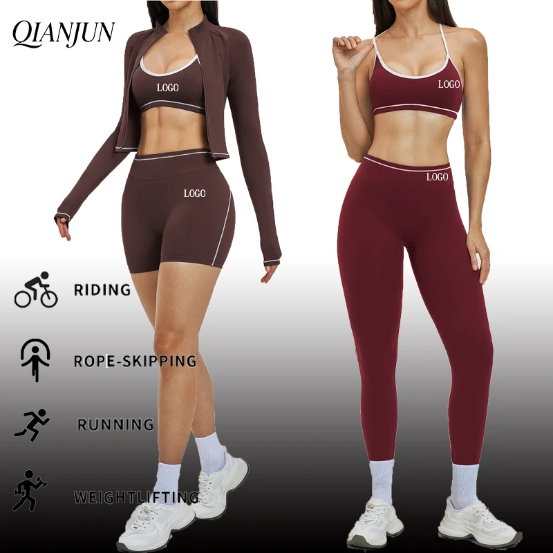 Custom Women Yoga Set 5PCS Fitness Workout Gym Fitness Sets Crisscross Straps Bra High Waist Legging Quick Dry Yoga Set