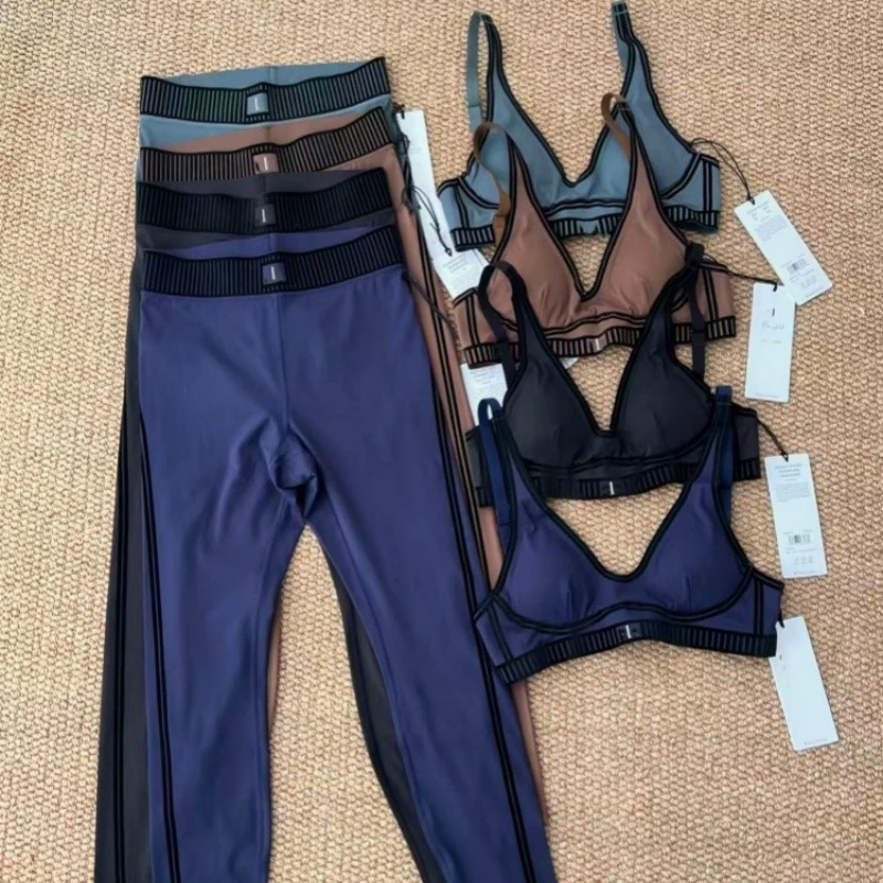 For Yoga Suit Flocking Breathable Solid High Elastic Sports Top & Tight Pants Fitness Training Hip High Waist