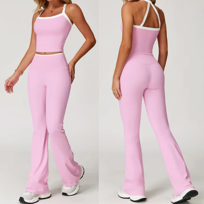 Bare Sensation Yoga Set - Color-Contrasting Crossed Back Tight Yoga Clothes for Women - Running Fitness and Sports Set