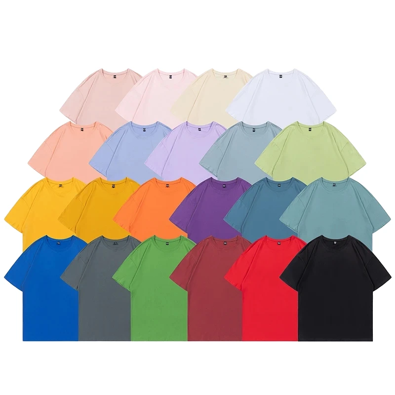 OEM Custom Logo 200gsm Breathable Solid 100% Cotton Plain Blank Short Sleeve Unisex Men Women Oversized T-Shirts