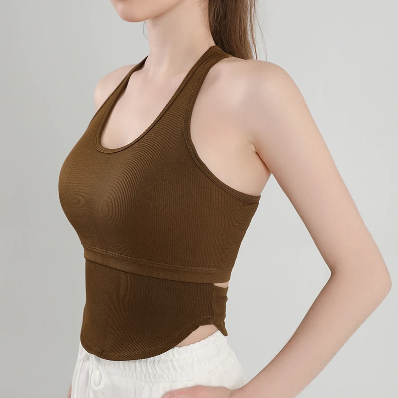 One-Piece Seamless Short Lace Yoga Tank for Women Stylish Cross-Back Breathable & Eco-Friendly for Running Training & Fitness