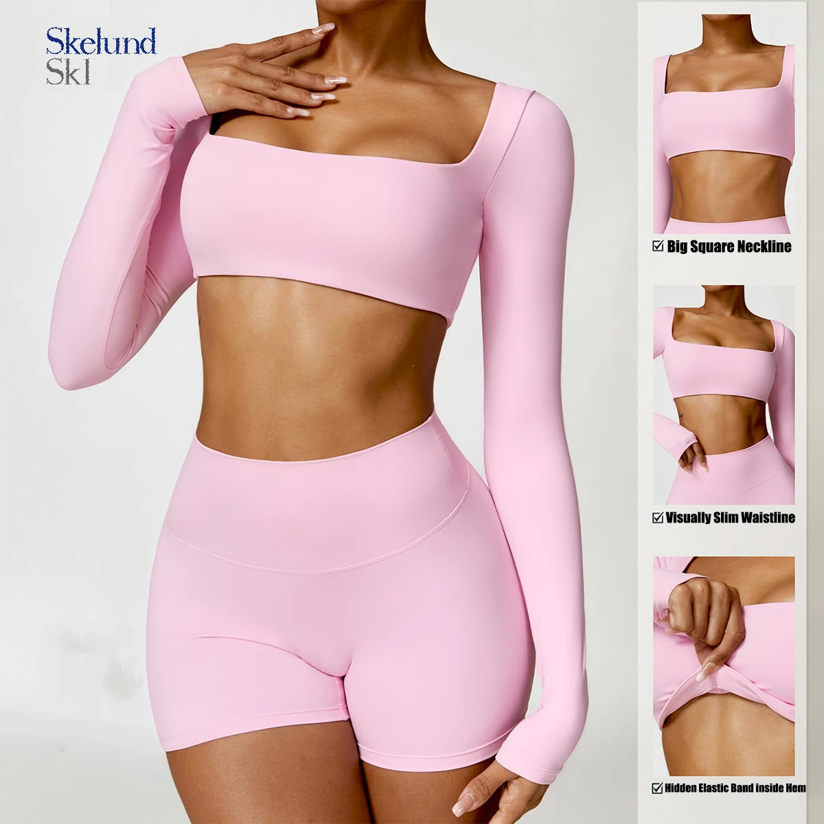 Wholesale Customized High Quality Brushed Big Square Neck Long-sleeve Slim Tight Yoga Top Women Outdoor Active Wear