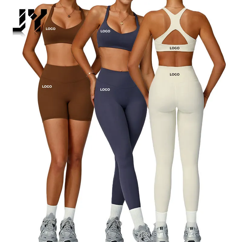 JY-2029 Sustainable Women Hollow Back Yoga Set Recycled Fabric Slim Fit Breathable Elastic Waist Activewear Outdoor Running