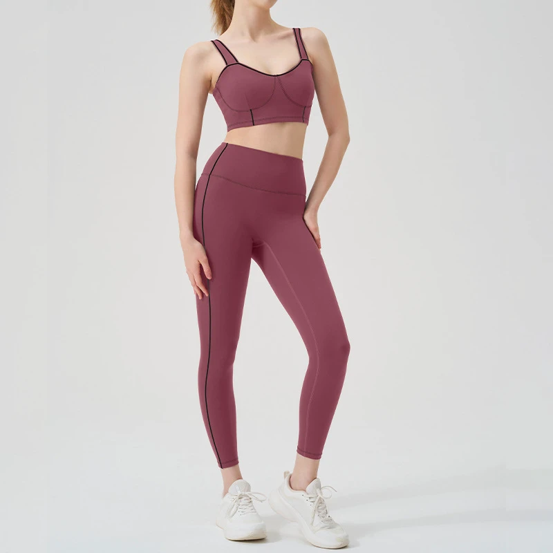 Solid Color High-Waisted Women's Yoga Pants-Moisture-Wicking Gym Clothing Workout Sets With Minimum Order Of 2 Pieces