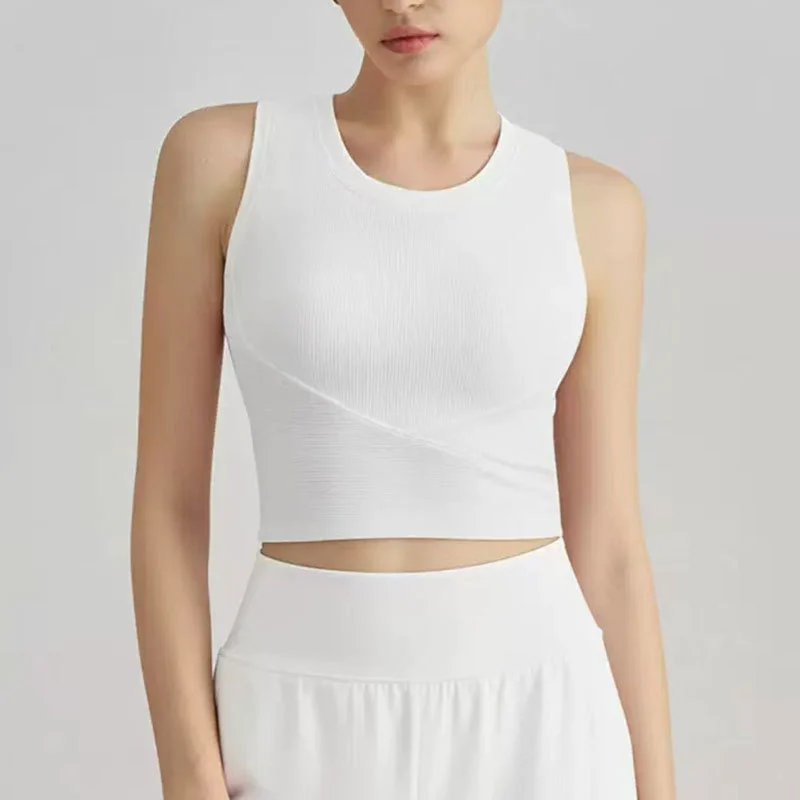 Women's Sports Tank Ribbed Seamless Yoga Bra Four-Way Stretch Front Medium Support Tight Fit Gym Fitness Private Label Bulk ODM