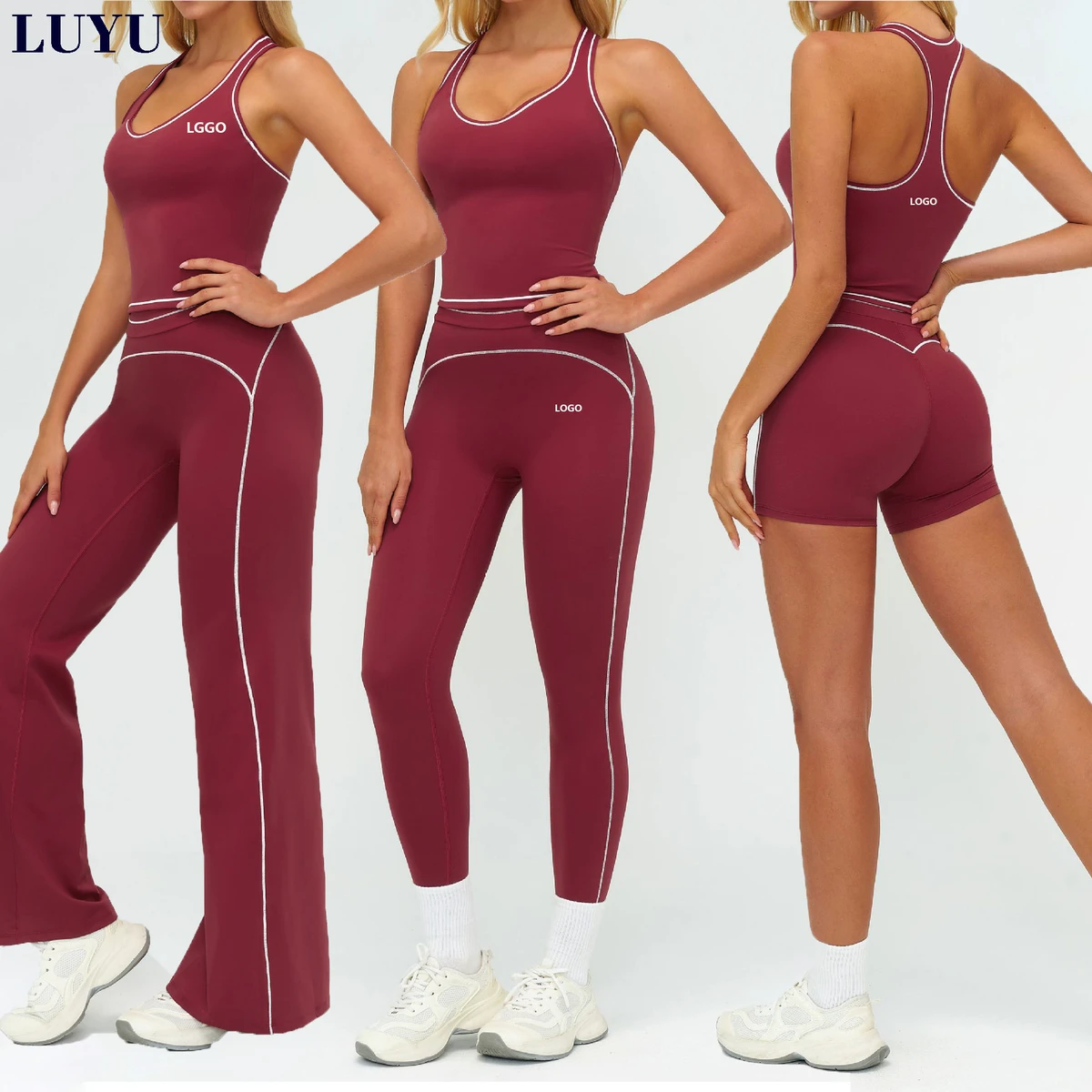 New Arrival Stylish Women Workout Contrast Color Striped Fitness Set Gym Workout Yoga Sets Manufacturer Sportswear
