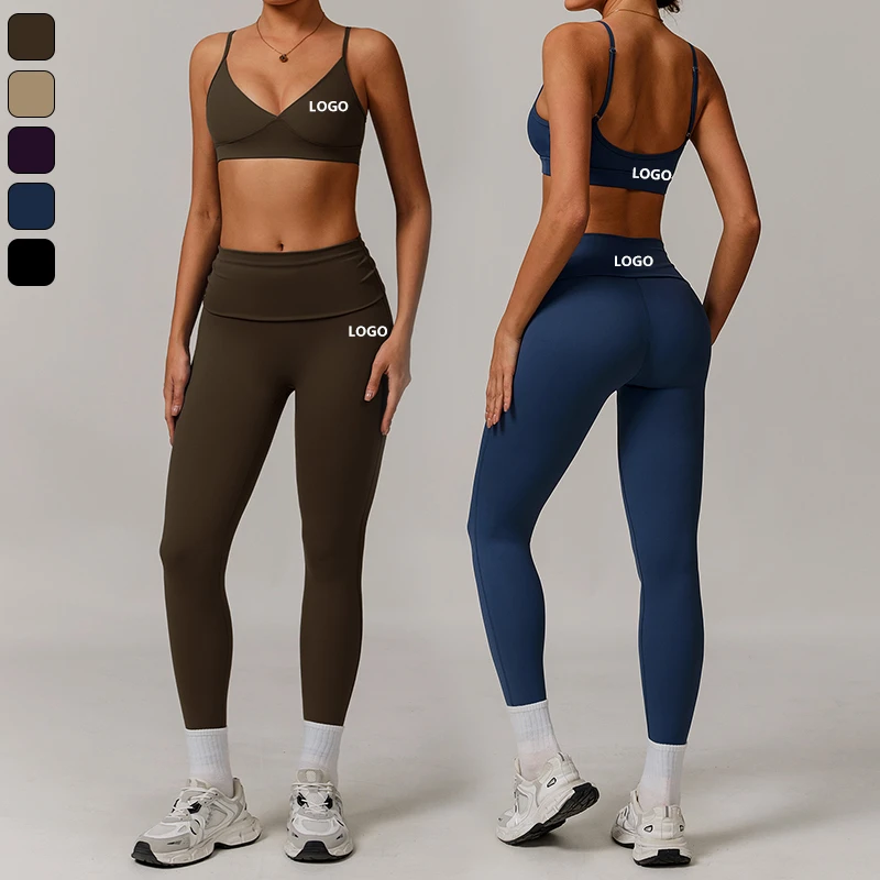 Wholesale Custom Logo Seamless Solid Elastic Yoga Set Bra Legging Running Two-piece Gym Fitness Sets Clothing