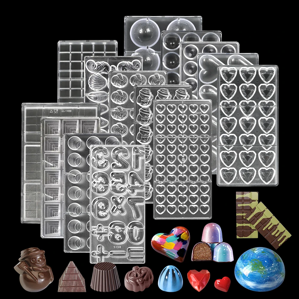 AK Custom Clear PC Polycarbonate Chocolate Molds Rectangle Plastic Dubai Chocolate Bar and Sweet Mould Trays Christmas Halloween