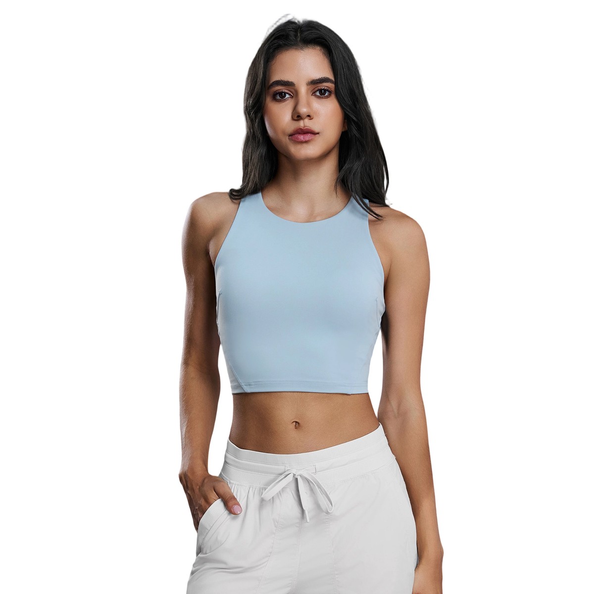 Fashion Neck Yoga Vest Chest Cushion Breathable Lightweight Nude Feeling Tight High Elasticity Sports Fitness Top for Women