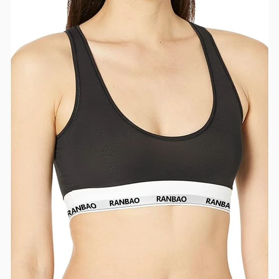 Custom Logo Super Soft Yoga Cute Trendy Women Modern Cotton Unlined Wireless Plus Size Blank Fitness Black Sports Bra Bralette