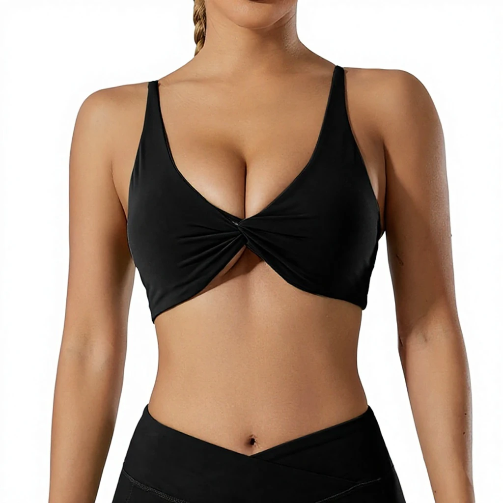 Womens V Neck Twist Front Design Yoga Crop Tops Cross Cross Back Gym Workout Bra Women's Yoga Sports Bras for Women Fitness
