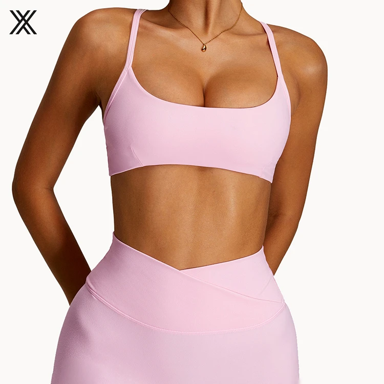 Wholesale Women Workout Yoga Sports Bra U Neck Breathable Simple Soft Compression Lightweight Crossover Bra