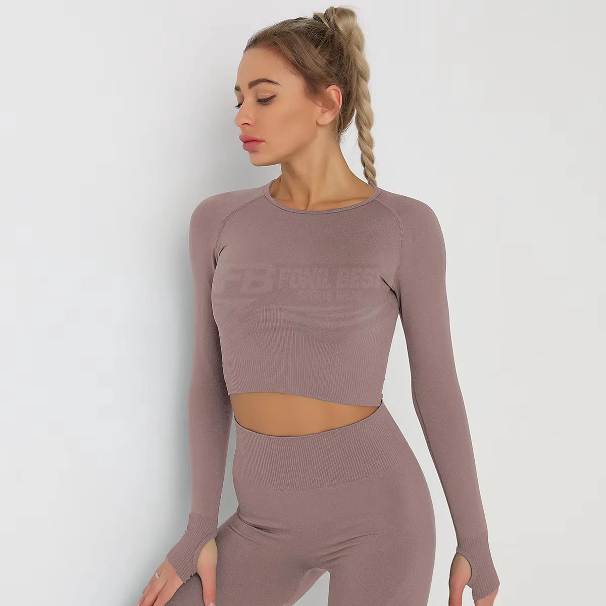 Women Lightweight Solid Sleeveless Seamless Four-Way Stretch Spandex/Nylon High Waist 2-Piece Set Gym Yoga Fitness Workout Top